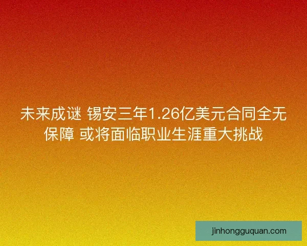 未来成谜 锡安三年1.26亿美元合同全无保障 或将面临职业生涯重大挑战