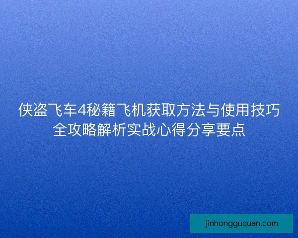 侠盗飞车4秘籍飞机获取方法与使用技巧全攻略解析实战心得分享要点